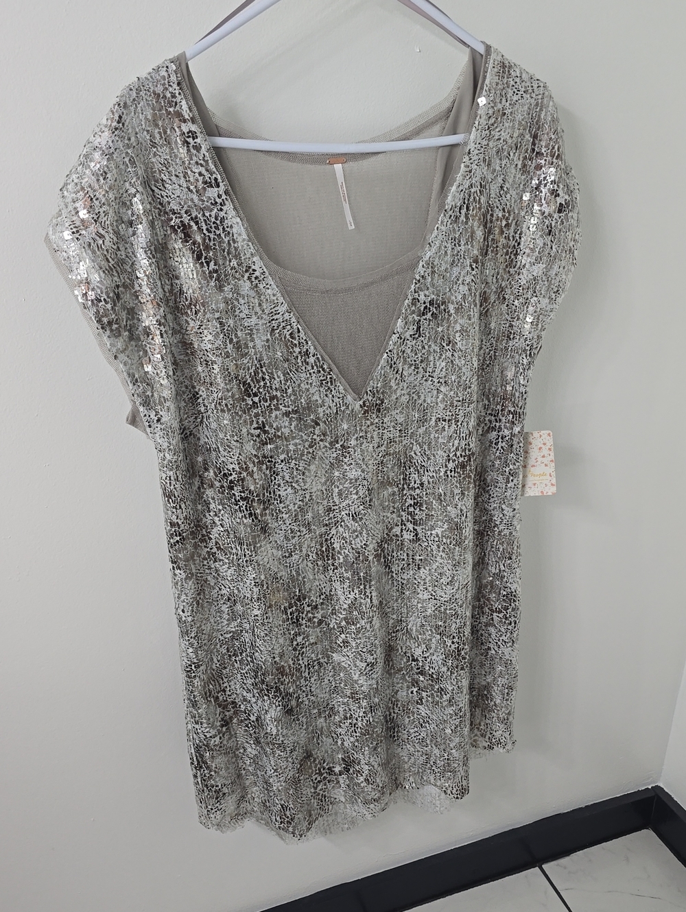 Free People Silver Sequin V-Neck Dress